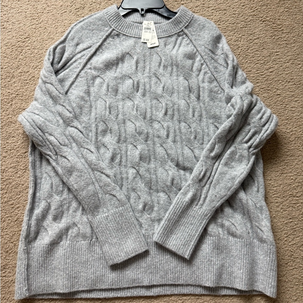 Aerie Gray Oversized Cable Knit Sweater